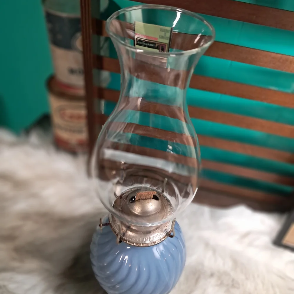 Blue Glass Oil Lamp